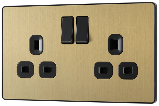 BG Evolve - PCDSB22B - Brushed Brass (Black) Double Switched 13A Power Socket BG - Evolve - Screwless Brushed Brass BG - Sparks Warehouse