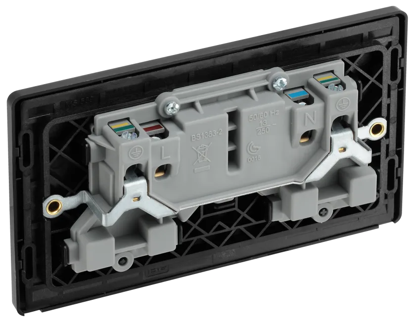 BG Evolve - PCDSB22B - Brushed Brass (Black) Double Switched 13A Power Socket BG - Evolve - Screwless Brushed Brass BG - Sparks Warehouse