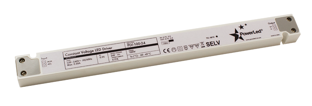 PLV-100-24 100W 24V Slimline Non Dim LED Driver POWERLED - Easy Control Gear
