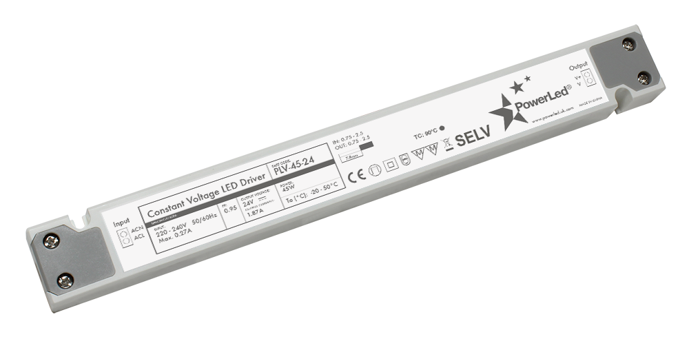 PLV-45-24 Slimline 45 Watt 24V Non Dimmable LED Driver POWERLED - Easy Control Gear