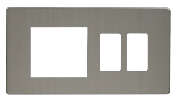 Scolmore SCP31102SS Hotel Accessory Plate - 2 Gang Gridpro Frontplate With Twin New Media Aperture Cover Plate