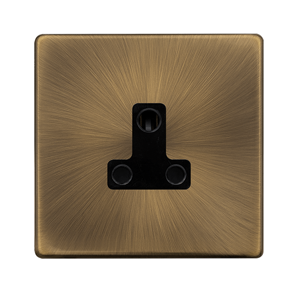 Scolmore SFAB038BK 5A ROUND PIN SOCKET - ANTIQUE BRASS COVER PLATE - BLACK INSERT