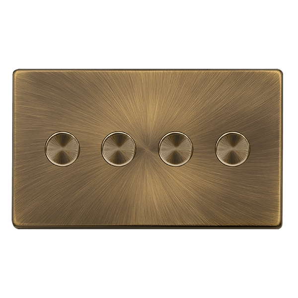 Scolmore SFAB164 4 GANG 2 WAY 100W DIMMER SWITCH - ANTIQUE BRASS COVER PLATE - BLACK INSERT (Copy)
