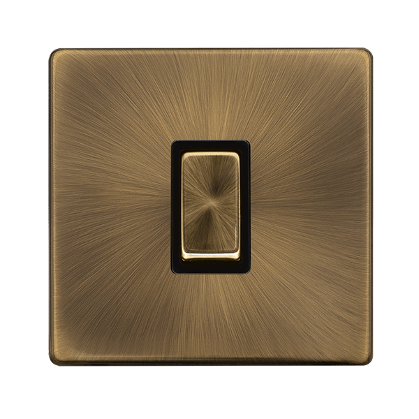 Scolmore SFAB425BK 10AX INGOT 1 GANG INTERMEDIATE SWITCH - ANTIQUE BRASS COVER PLATE - BLACK INSERT