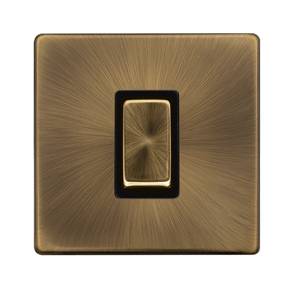 Scolmore SFAB500BK 50A INGOT 1 GANG DOUBLE POLE SWITCH -  ANTIQUE BRASS COVER PLATE - BLACK INSERT
