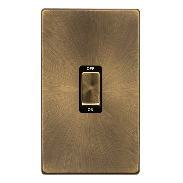 Scolmore SFAB502BK 50A INGOT 2 GANG DOUBLE POLE SWITCH -  ANTIQUE BRASS COVER PLATE - BLACK INSERT