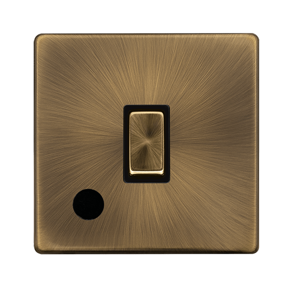 Scolmore SFAB522BK 20A INGOT DOUBLE POLE SWITCH WITH FLEX OUTLET - ANTIQUE BRASS COVER PLATE - BLACK INSERT