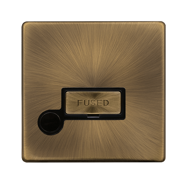 Scolmore SFAB550BK 13A INGOT FUSED CONNECTION UNIT WITH OPTIONAL FLEX OUTLET - ANTIQUE BRASS COVER PLATE - BLACK INSERT