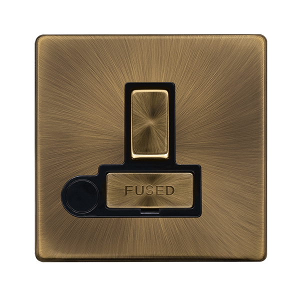 Scolmore SFAB551BK 13A INGOT SWITCHED FUSED CONNECTION UNIT WITH OPTIONAL FLEX OUTLET - ANTIQUE BRASS COVER PLATE - BLACK INSERT