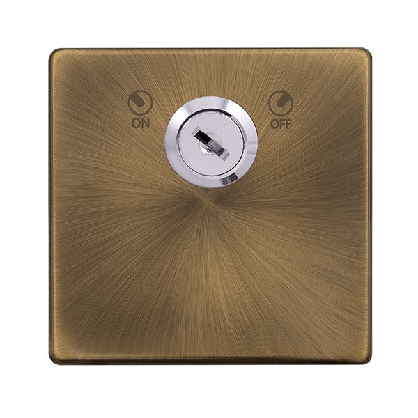 Scolmore SFAB660 20A DOUBLE POLE KEY LOCKABLE SWITCH - ANTIQUE BRASS COVER PLATE