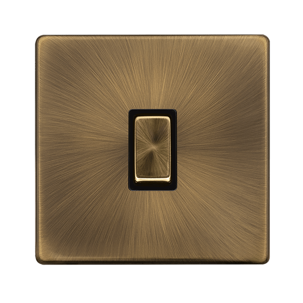 Scolmore SFAB722BK 20A INGOT DOUBLE POLE SWITCH - ANTIQUE BRASS COVER PLATE - BLACK INSERT