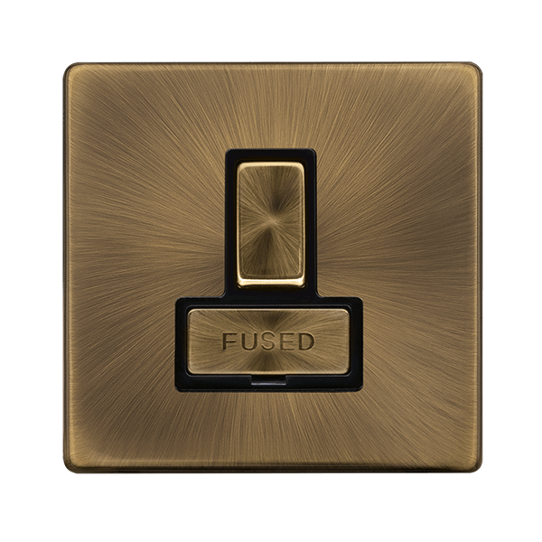 Scolmore SFAB751BK 13A INGOT SWITCHED FUSED CONNECTION UNIT - ANTIQUE BRASS COVER PLATE - BLACK INSERT