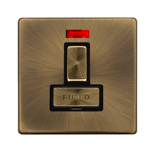 Scolmore SFAB752BK 13A INGOT SWITCHED FUSED CONNECTION UNIT WITH NEON - ANTIQUE BRASS COVER PLATE - BLACK INSERT