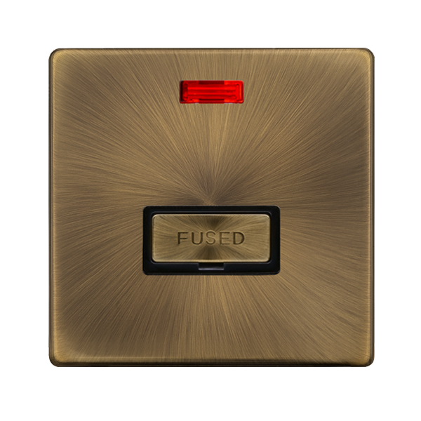 Scolmore SFAB753BK 13A INGOT FUSED CONNECTION UNIT WITH NEON - ANTIQUE BRASS COVER PLATE - BLACK INSERT