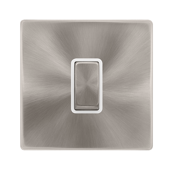 Scolmore SFBS411PW 10AX INGOT 1 GANG 2 WAY SWITCH - BRUSHED STEEL COVER PLATE - POLAR INSERT