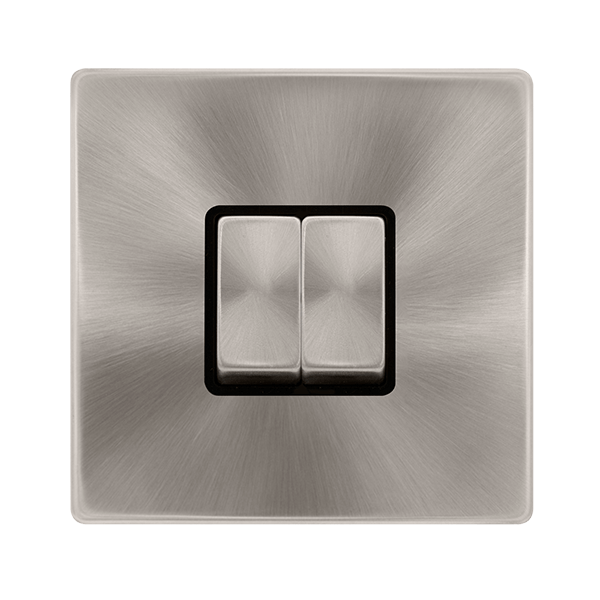 Scolmore SFBS412BK 10AX INGOT 2 GANG 2 WAY SWITCH - BRUSHED STEEL COVER PLATE - BLACK INSERT