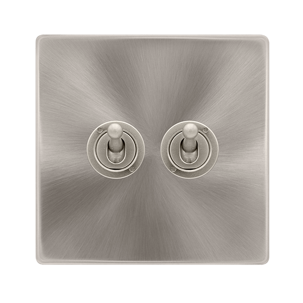 Scolmore SFBS422 10AX 2 GANG 2 WAY TOGGLE SWITCH - BRUSHED STEEL