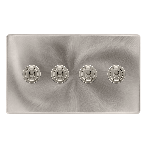 Scolmore SFBS424 10AX 4 GANG 2 WAY TOGGLE SWITCH - BRUSHED STEEL