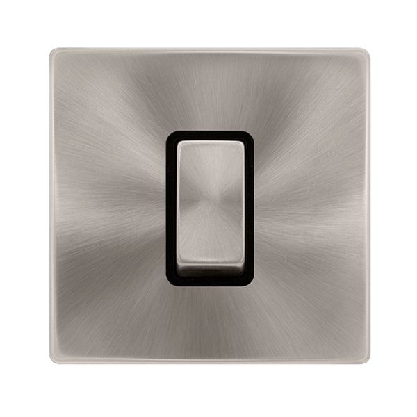 Scolmore SFBS500BK 50A INGOT 1 GANG DOUBLE POLE SWITCH -  BRUSHED STEEL COVER PLATE - BLACK INSERT