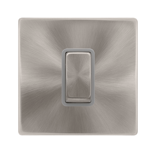 Scolmore SFBS500GY 50A INGOT 1 GANG DOUBLE POLE SWITCH -  BRUSHED STEEL COVER PLATE - GREY INSERT