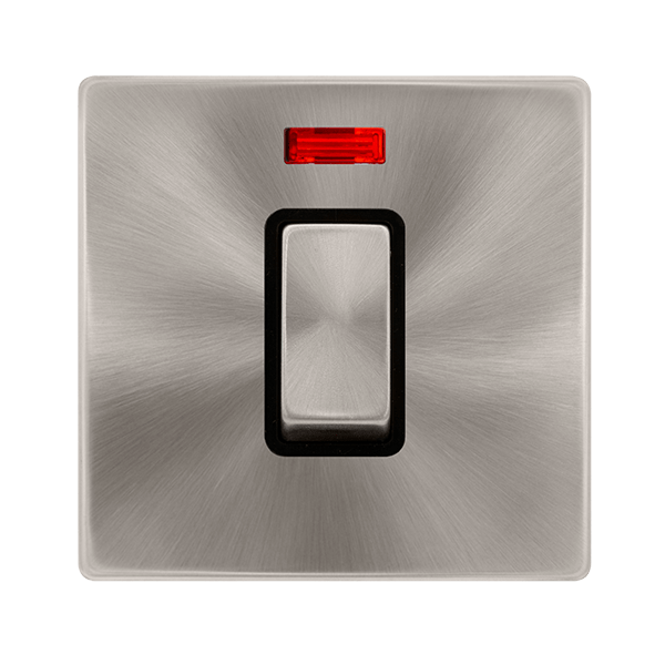 Scolmore SFBS501BK 50A INGOT 1 GANG DOUBLE POLE SWITCH WITH NEON -  BRUSHED STEEL COVER PLATE - BLACK INSERT