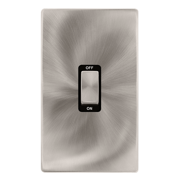 Scolmore SFBS502BK 50A INGOT 2 GANG DOUBLE POLE SWITCH -  BRUSHED STEEL COVER PLATE - BLACK INSERT