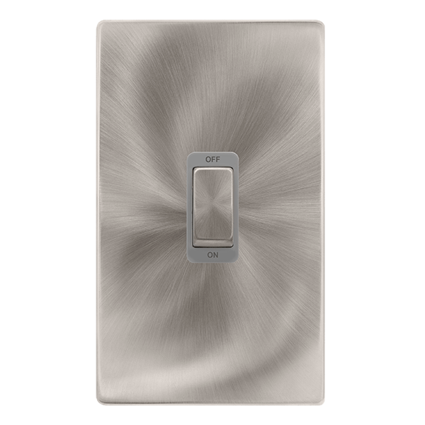 Scolmore SFBS502GY 50A INGOT 2 GANG DOUBLE POLE SWITCH -  BRUSHED STEEL COVER PLATE - GREY INSERT