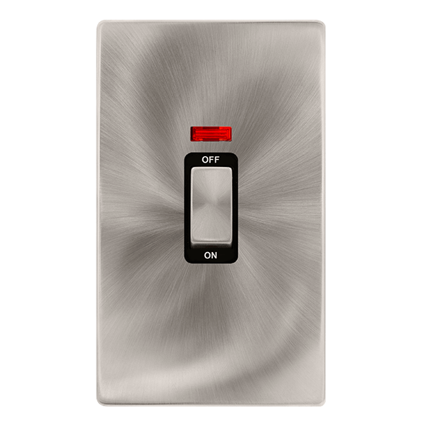 Scolmore SFBS503BK 50A INGOT 2 GANG DOUBLE POLE SWITCH WITH NEON -  BRUSHED STEEL COVER PLATE - BLACK INSERT