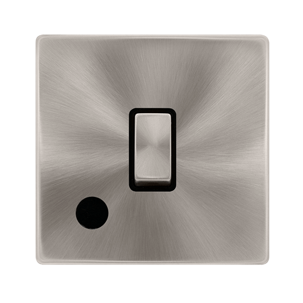 Scolmore SFBS522BK 20A INGOT DOUBLE POLE SWITCH WITH FLEX OUTLET - BRUSHED STEEL COVER PLATE - BLACK INSERT