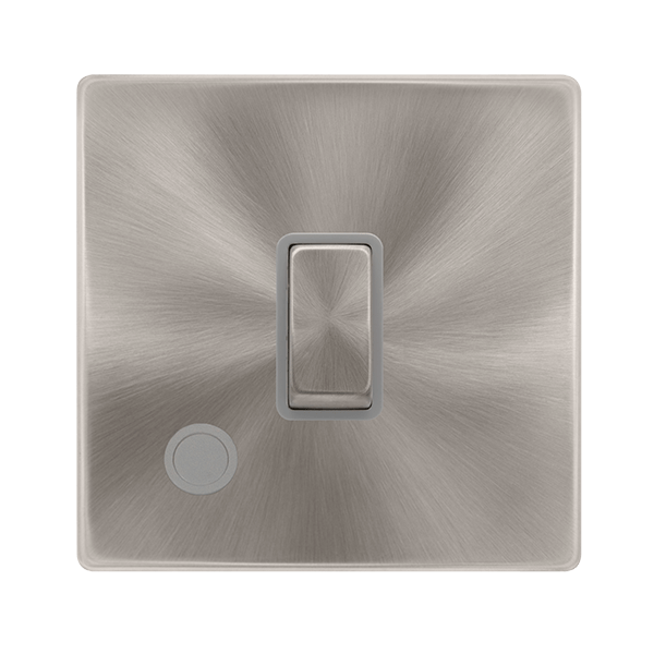 Scolmore SFBS522GY 20A INGOT DOUBLE POLE SWITCH WITH FLEX OUTLET - BRUSHED STEEL COVER PLATE - GREY INSERT