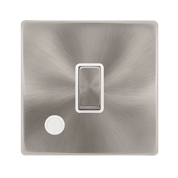 Scolmore SFBS522PW 20A INGOT DOUBLE POLE SWITCH WITH FLEX OUTLET - BRUSHED STEEL COVER PLATE - POLAR WHITE INSERT