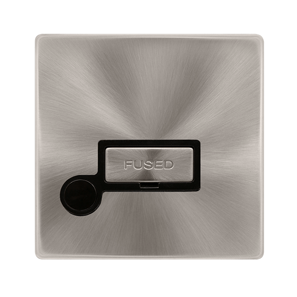 Scolmore SFBS550BK 13A INGOT FUSED CONNECTION UNIT WITH OPTIONAL FLEX OUTLET - BRUSHED STEEL COVER PLATE - BLACK INSERT
