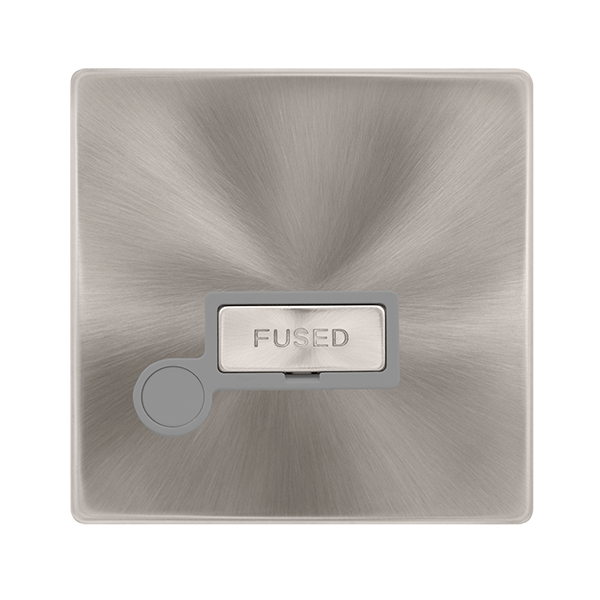 Scolmore SFBS550GY 13A INGOT FUSED CONNECTION UNIT WITH OPTIONAL FLEX OUTLET - BRUSHED STEEL COVER PLATE - GREY INSERT