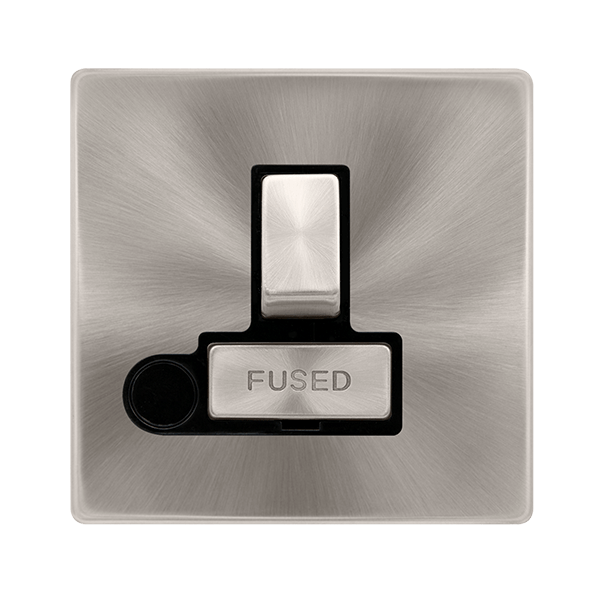 Scolmore SFBS551BK 13A INGOT SWITCHED FUSED CONNECTION UNIT WITH OPTIONAL FLEX OUTLET - BRUSHED STEEL COVER PLATE - BLACK INSERT