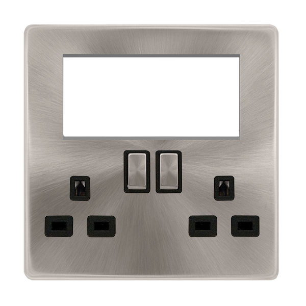 Scolmore SFBS604BK 2 GANG 3 PIN SAFETY SHUTTER SWITCHED SOCKET WITH QUAD NEW MEDIA APERTURES