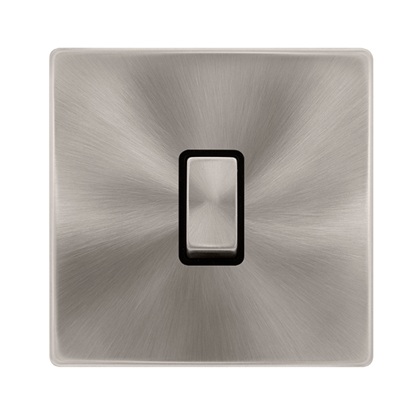 Scolmore SFBS722BK 20A INGOT DOUBLE POLE SWITCH - BRUSHED STEEL COVER PLATE - BLACK INSERT