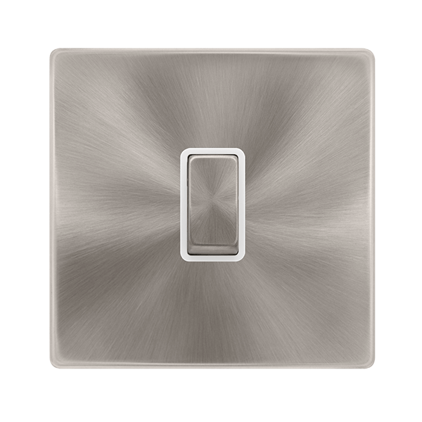 Scolmore SFBS722PW 20A INGOT DOUBLE POLE SWITCH - BRUSHED STEEL COVER PLATE - POLAR WHITE INSERT