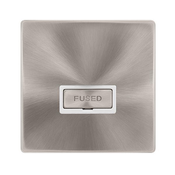 Scolmore SFBS750PW 13A INGOT FUSED CONNECTION UNIT - BRUSHED STEEL COVER PLATE - POLAR WHITE INSERT