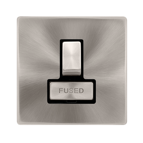 Scolmore SFBS751BK 13A INGOT SWITCHED FUSED CONNECTION UNIT - BRUSHED STEEL COVER PLATE - BLACK INSERT