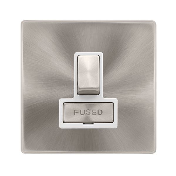 Scolmore SFBS751PW 13A INGOT SWITCHED FUSED CONNECTION UNIT - BRUSHED STEEL COVER PLATE - POLAR WHITE INSERT