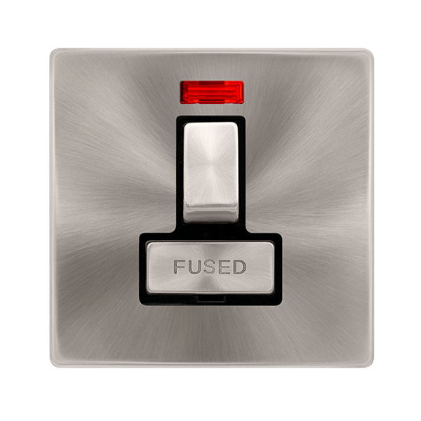 Scolmore SFBS752BK 13A INGOT SWITCHED FUSED CONNECTION UNIT WITH NEON - BRUSHED STEEL COVER PLATE - BLACK INSERT