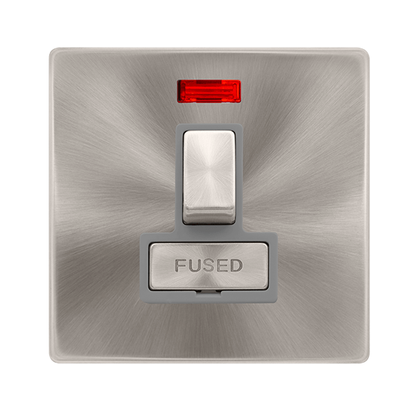 Scolmore SFBS752GY 13A INGOT SWITCHED FUSED CONNECTION UNIT WITH NEON - BRUSHED STEEL COVER PLATE - GREY INSERT