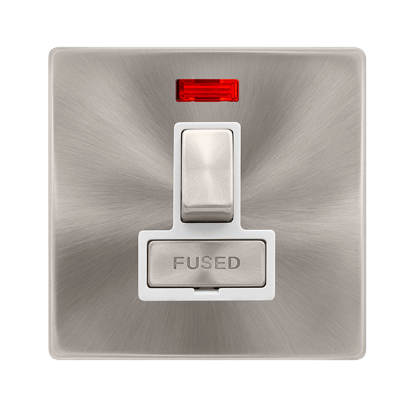 Scolmore SFBS752PW 13A INGOT SWITCHED FUSED CONNECTION UNIT WITH NEON - BRUSHED STEEL COVER PLATE - POLAR WHITE INSERT