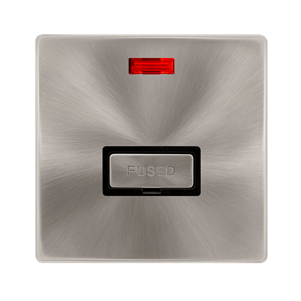 Scolmore SFBS753BK 13A INGOT FUSED CONNECTION UNIT WITH NEON - BRUSHED STEEL COVER PLATE - BLACK INSERT