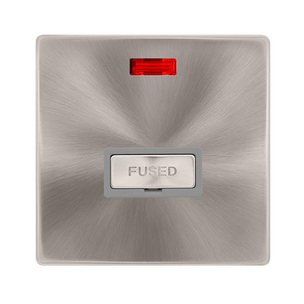 Scolmore SFBS753GY 13A INGOT FUSED CONNECTION UNIT WITH NEON - BRUSHED STEEL COVER PLATE - GREY INSERT