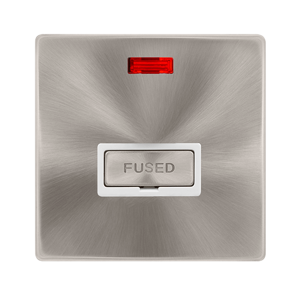 Scolmore SFBS753PW 13A INGOT FUSED CONNECTION UNIT WITH NEON - BRUSHED STEEL COVER PLATE - POLAR WHITE INSERT