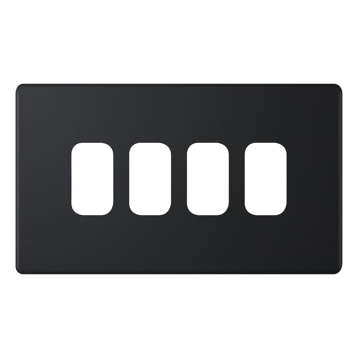Selectric 5M-Plus GRID360 Matt Black Screwless 4 Gang Faceplate