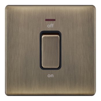 Selectric 5M-Plus Antique Brass 1 Gang 45A DP Switch with Neon and Black Insert