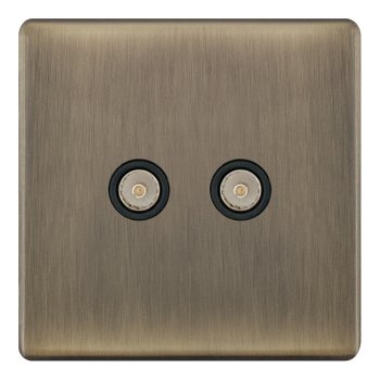 Selectric 5M-Plus Antique Brass 2 Gang TV/FM Socket with Black Insert