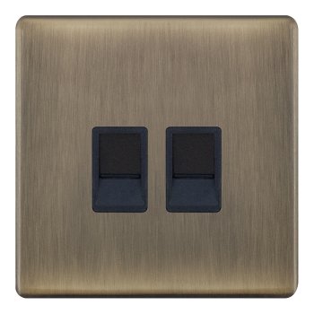 Selectric 5M-Plus Antique Brass 2 Gang RJ45 Socket with Black Insert